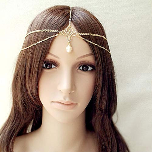 Jovono Boho Pearl Head Chain Multilayered Headpiece Fashion Hair Accesories for Women and Girls Gold Jovono Boho Pearl Head Chain Multilayered Headpiece Fashion Hair Accesories for Women and Girls Gold
