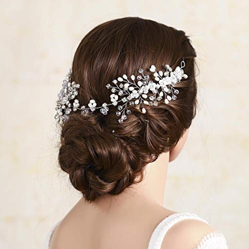 Jovono Bride Wedding Flower Hair Vine Bridal Crystal Pearl Headband Headpieces Beaded Rhinestone Hair Accessory for Women and Girls Silver Jovono Bride Wedding Flower Hair Vine Bridal Crystal Pearl Headband Headpieces Beaded Rhinestone Hair Accessory for Women and Girls Silver