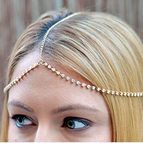 Jovono Boho Crystal Head Chain Rhinestone Headpiece Fashion Hair Accesories for Women and Girls Gold Jovono Boho Crystal Head Chain Rhinestone Headpiece Fashion Hair Accesories for Women and Girls Gold