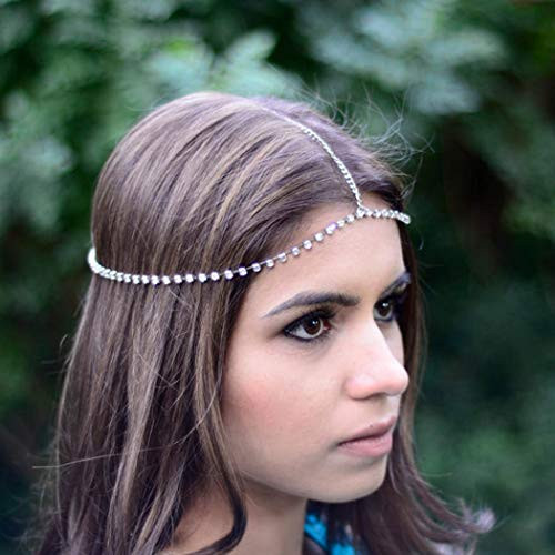 Jovono Boho Crystal Head Chain Rhinestone Headpiece Fashion Hair Accesories for Women and Girls Silver Jovono Boho Crystal Head Chain Rhinestone Headpiece Fashion Hair Accesories for Women and Girls Silver