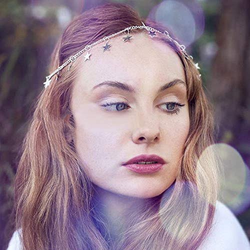 Jovono Boho Star Head Chain Headpiece Fashion Hair Accesories for Women and Girls Silver Jovono Boho Star Head Chain Headpiece Fashion Hair Accesories for Women and Girls Silver