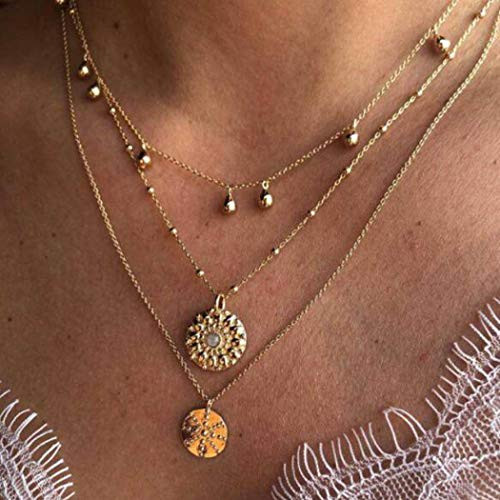 Jovono Gold Multilayed Beaded Sequin Pendant Necklaces Boho Fashion Necklace Chain Jewelry for Women and Girls Jovono Gold Multilayed Beaded Sequin Pendant Necklaces Boho Fashion Necklace Chain Jewelry for Women and Girls