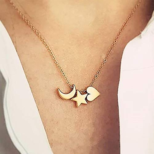 Jovono Gold Crescent Moon Star Heart Pendant Necklaces Fashion Necklace Chain Jewelry for Women and Girls Jovono Gold Crescent Moon Star Heart Pendant Necklaces Fashion Necklace Chain Jewelry for Women and Girls