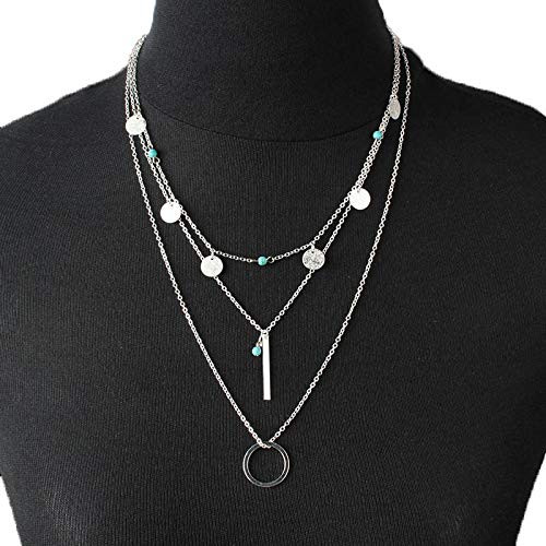 Jovono Multilayered Bar Circle Pendant Necklaces Boho Sequins Turquoise Necklace Chain Jewelry for Women and Girls Gold Jovono Multilayered Bar Circle Pendant Necklaces Boho Sequins Turquoise Necklace Chain Jewelry for Women and Girls Gold