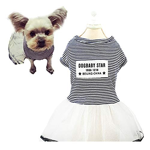 Petea Cute Pet Dress Stripe Tutu Gauze Dog Dress Vest Apparel Skirt Clothes Pet Puppy Birthday Princess Dress Clothes for Dogs and Cats S