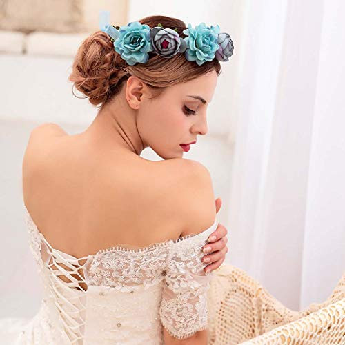 Campsis Flower Headband Rose Garland Hair Wreath Flowers Crown Headpiece for Women and GirlsBlue Campsis Flower Headband Rose Garland Hair Wreath Flowers Crown Headpiece for Women and GirlsBlue