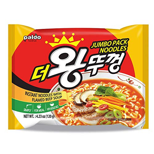 Paldo Fun  Yum Jumbo King Lid Ramen Instant Noodles with Soup Flamed Beef Based Spicy Broth Best Oriental Style Korean Ramyun KFood ? ??? 120g x 5 Pack
