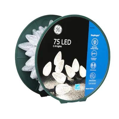 Staybright GE 75Count LED C9 Clear LED 91146LO Christmas String Lights Energy Star Warm White