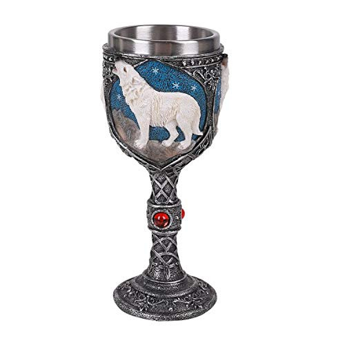 SUMMIT COLLECTION Call of the Howling Wolf Wine Goblet Removable Stainless Steel Insert Stemware Chalice Goblet 7 Fl Oz Drinkware White Wolf