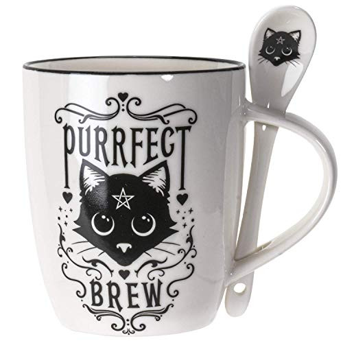 Summit Collection Alchemy Gothic Purrfect Brew Black Cats 11 fl oz Mug and Spoon Set Bone China