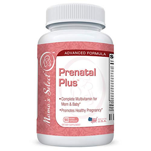 Prenatal Vitamins and Minerals  Mamas Select PreNatal Plus  Long Lasting 90 Capsule 3 Month Supply  with Iron MTHFR Safe Methyl Folate for Folic Acid Methylated B Vitamins and Calcium  Veggie