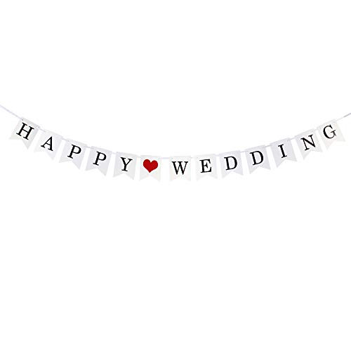 Happy Wedding Red Heart Banner Celebrate Bridal Shower Wedding Party Photo Prop Decoration Sign.