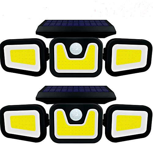 Solar Lights Outdoor with Motion Sensor 100 COB Super Bright Solar Powered Lights3 Heads Security LightsIP65 Waterproof Spotlight for Garage Yard Patio Pack of 2