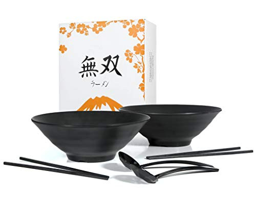 Ramen Bowl 2Pcs Set  Japanese Ramen Bowls with Spoons and Chopsticks  54Oz Pho Bowls  Highly Durable A5 Grade Melamine  Ideal for Ramen Noodles Udon Pho Soups Authentic Asian Cuisine