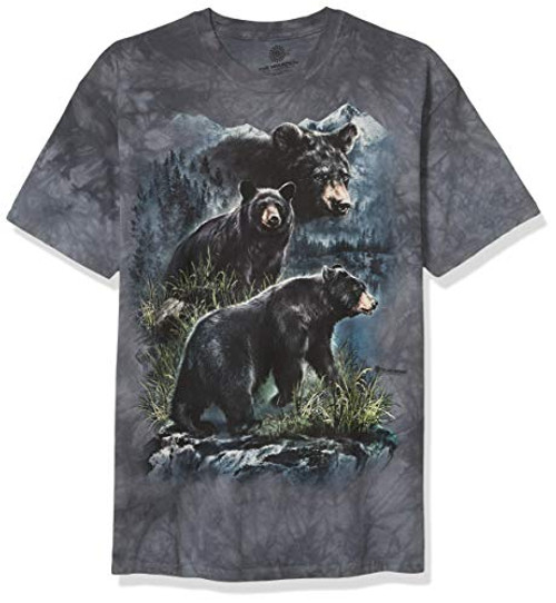 The Mountain Three Black Bears Adult TShirt Blue and Gray Large