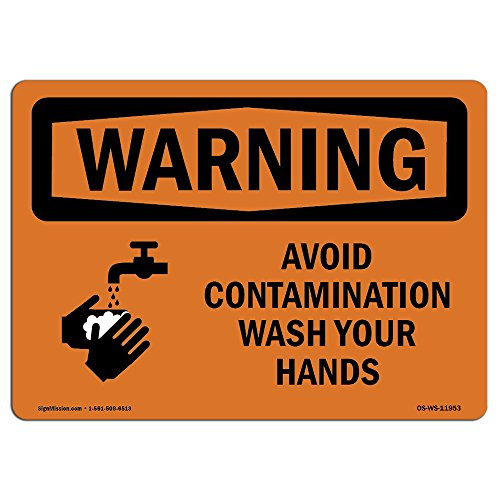 OSHA Warning Sign  Avoid Contamination Wash Your Hands  Peel and Stick Wall Graphic  Protect Your Business Class Room Office  Interior Surroundings  Made in The USA