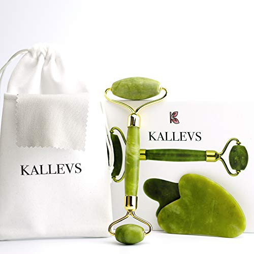 Kallevs Jade Roller and Gua Sha Set for Face Jade Face Roller for Puffy Eyes Real Jade Stone Facial Massage Tool Kallevs Jade Roller and Gua Sha Set for Face Jade Face Roller for Puffy Eyes Real Jade Stone Facial Massage Tool