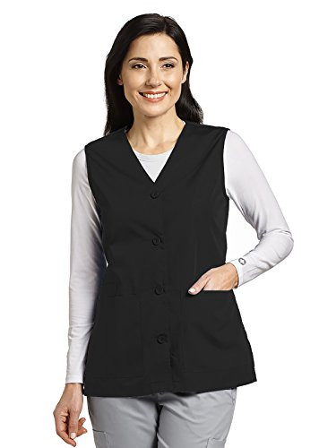 Marvella by White Cross Womens Button Front Solid Scrub Vest Medium Black