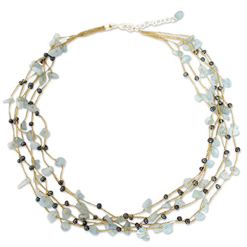 NOVICA Aquamarine Dyed Cultured Freshwater Pearl Sterling Silver Strand Necklace 2125 Afternoon Sigh NOVICA Aquamarine Dyed Cultured Freshwater Pearl Sterling Silver Strand Necklace 2125 Afternoon Sigh