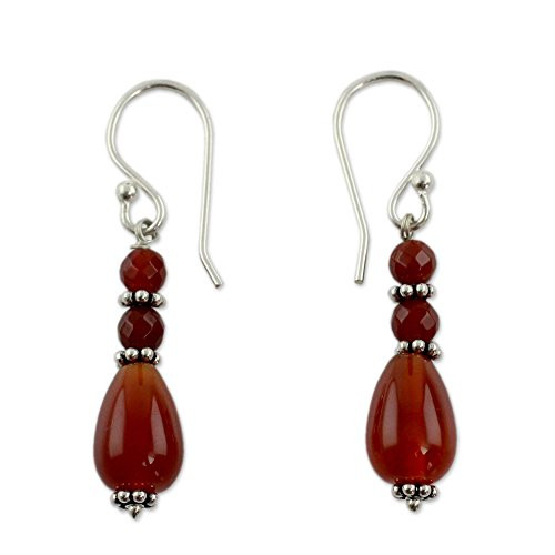 NOVICA Carnelian 925 Sterling Silver Beaded Dangle Earrings Vibrant Jaipur