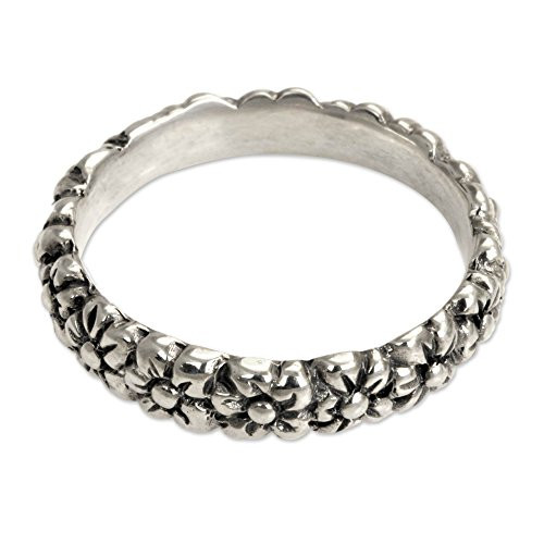 NOVICA 925 Sterling Silver Daisy Floral Band Ring Silver Garland NOVICA 925 Sterling Silver Daisy Floral Band Ring Silver Garland