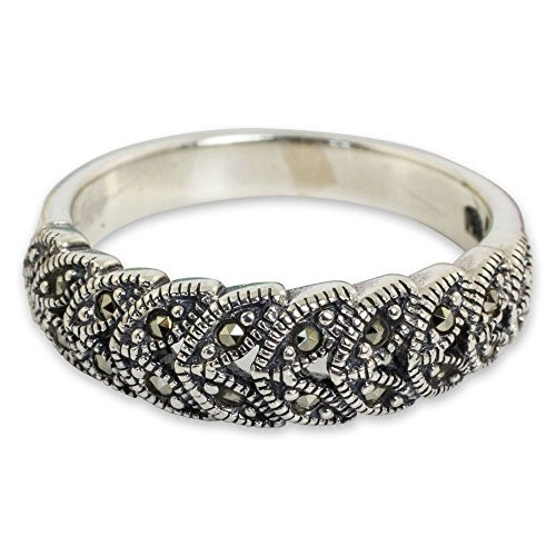 NOVICA Marcasite 925 Sterling Silver Handcrafted Floral Cocktail Ring Olive Garland NOVICA Marcasite 925 Sterling Silver Handcrafted Floral Cocktail Ring Olive Garland