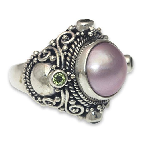 NOVICA Peridot Pink Cultured Mabe Pearl 925 Sterling Silver Cocktail Ring Regal Rose Glory