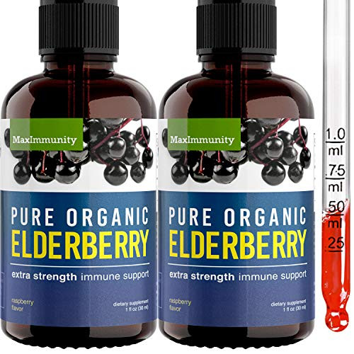 2 Pack Organic Black Elderberry Syrup Extra Strength Sambucus Elderberry Liquid Extract for Kids  Adults  Daily Immune Support and Booster