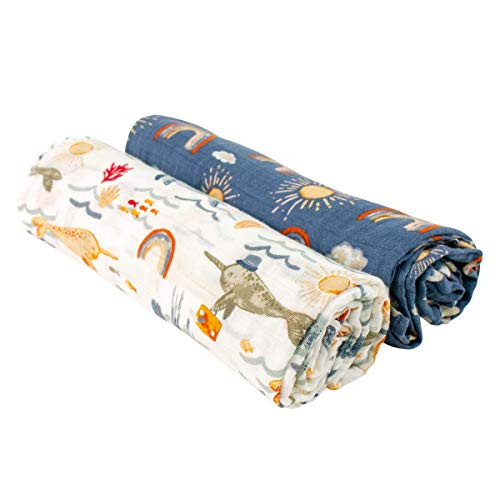 Bebe au Lait Classic Muslin Swaddle Blankets  Narwhal and Hello Sunshine