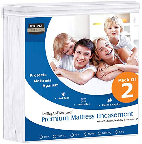 Utopia Bedding Premium Zippered Waterproof Mattress Encasement  Zipper Opening Protector  Fits 13 Inches Deep  Bed Bug Proof Pack of 2 Full