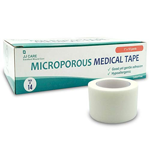 JJ CARE Pack of 14 Microporous Tape Medical Paper Tape 1 inch x 10 Yards Hypoallergenic Paper Surgical Tape Latex Free Adhesive for First Aid Supplies