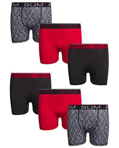 BUM Equipment Boys Performance DryFit Compression Boxer Briefs 6 Pack BlackRedMulti XSmall  45