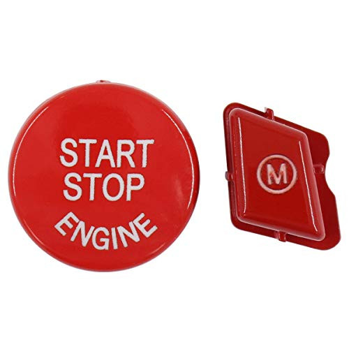 XtremeAmazing Engine Start Stop Push Button Ignition Switch Cover Cap Trim and Steering Wheel M Button Red