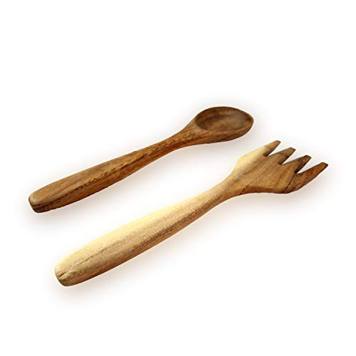 RoRo 12 Inch Acacia Wood Salad Toss and Mix Fork and Spoon Set Spoon n Wide Fork