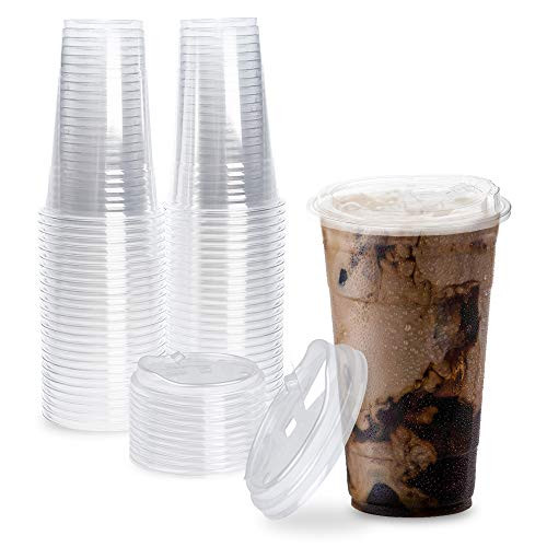 100 Pack Disposable Strawless Plastic Cups with Lids 24 Oz Clear Plastic Cups and Sippy Cups Lids Perfect EcoFriendly To Go Cups for Iced Coffee Smoothies Soda Party Drinks and Cafe Essentials 100 Pack Disposable Strawless Plastic Cups with Lids 24 Oz Clear Plastic Cups and Sippy Cups Lids Perfect EcoFriendly To Go Cups for Iced Coffee Smoothies Soda Party Drinks and Cafe Essentials