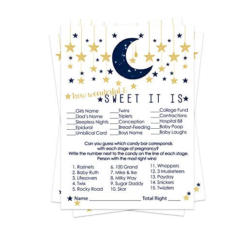 Paper Clever Party Twinkle Twinkle Little Star Baby Shower Candy Game Pack 25 Cards  Guess the Stages of Pregnancy and Parenthood  Funny How Sweet  Boys Sprinkle Activity  Navy and Gold