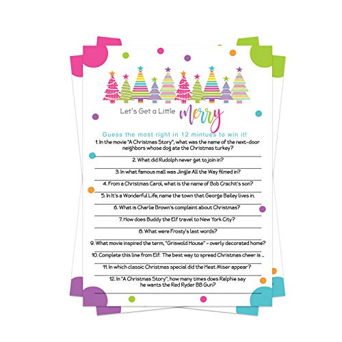 Festive Jolly Trees Christmas Party Game 25 Pack Holiday Trivia Cards  Fun Merry Xmas Guessing Activity  Adults Kids Groups Family Friends Coworkers  Version 3