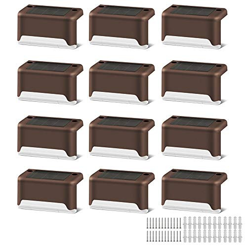 BIGTREE 12pk Solar Fence Deck Lights Outdoor Step Lights Waterproof Outdoor Stairs Yard Patio Walkway Pathway Brown BIGTREE 12pk Solar Fence Deck Lights Outdoor Step Lights Waterproof Outdoor Stairs Yard Patio Walkway Pathway Brown