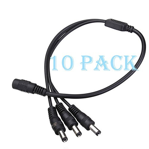 digitharbor 10 Pack 1:3 1 Female to 3 Male Plug 5.5x2.1mm Port 12V DC Power Adapter Splitter Cable for Security CCTV Parking Camera Car Monitor