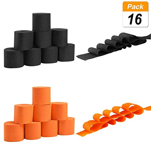 Sorive 525 Feet Totally Halloween Crepe Paper Streamers Black Orange Paper Decoration Halloween, 16 Rolls