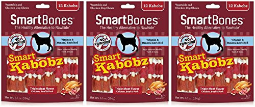 SmartBones 3 Pack Smart Kabobz Dog Chews Chicken Beef  Pork 12 Kabobz Per Pack