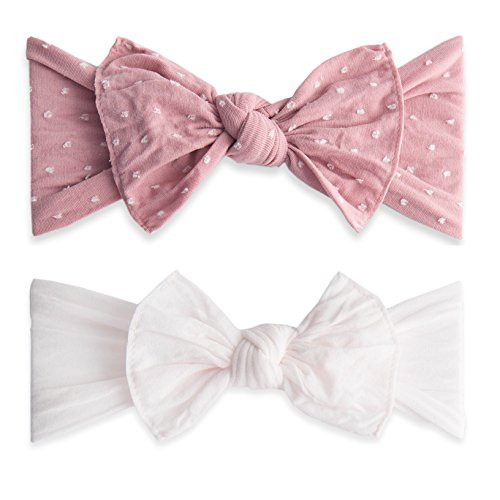 Baby Bling Bows 2 Pack  Girls Shabby Dot and Classic Knot Headbands Mauve Pink