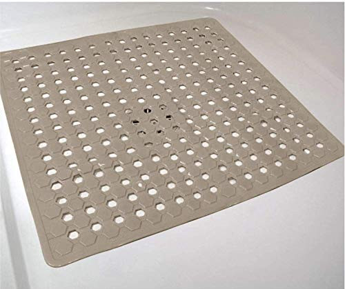 GORILLA GRIP Original Patented Shower Stall Mat Bath Tub Mats 21x21 Machine Washable Antibacterial BPA Latex Phthalate Free Square Bathroom Mats with Drain Holes Suction Cups Beige Opaque