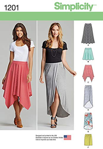 Simplicity Creative Patterns 1201 Misses' Pull-On Knit Skirts with Length Variations, H5 (6-8-10-12-14)