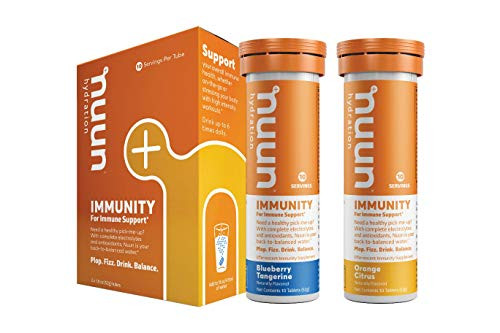 Nuun Immunity Immune Support Hydration Supplement Electrolytes Antioxidants Vitamin C Zinc Turmeric Elderberry Ginger Echinacea  Blueberry Tangerine  Orange Citrus  2 Tubes 20 Servings