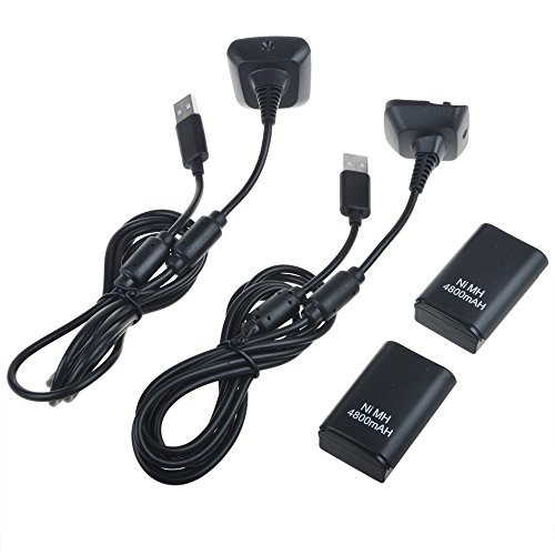LoveCam 4800mAh Battery Pack + Charger Cable for Microsoft Xbox 360 Wireless Controller (2-Pack)