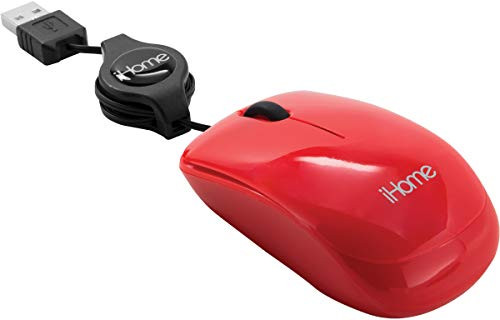 iHome by Lifeworks Technology IHM1000R Tractable  Corded Travel Mouse Red
