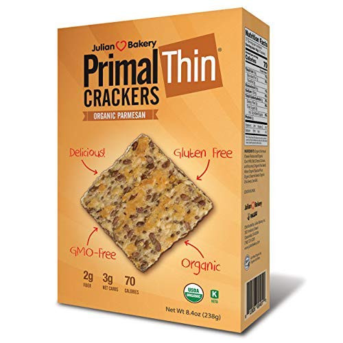 Julian Bakery Primal Thin Crackers  Parmesan  USDA Organic  GlutenFree  GrainFree  GMO Free  Low Carb  1 Pack