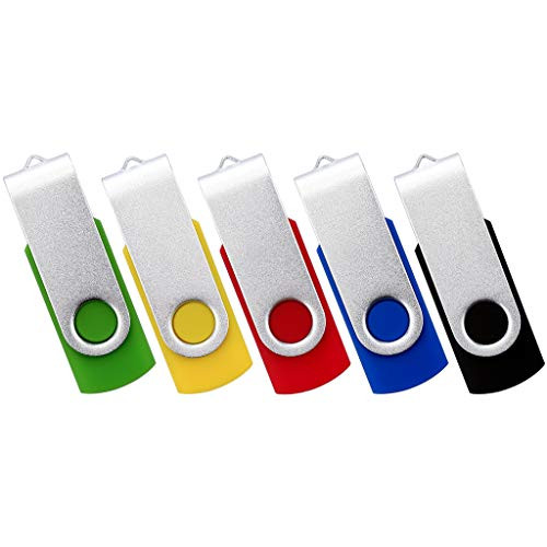 TosMemo 5Pack 16GB USB 2.0 Flash Drive Thumb Drives Memory Stick Jump Drive Zip Drive (Black/Green/Blue/Red/Yellow)
