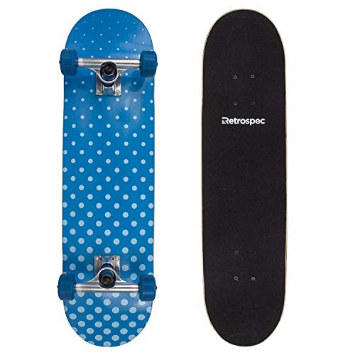 Retrospec Alameda Skateboard Complete with Abec7 Bearings  Canadian Maple Deck Blue Halftone